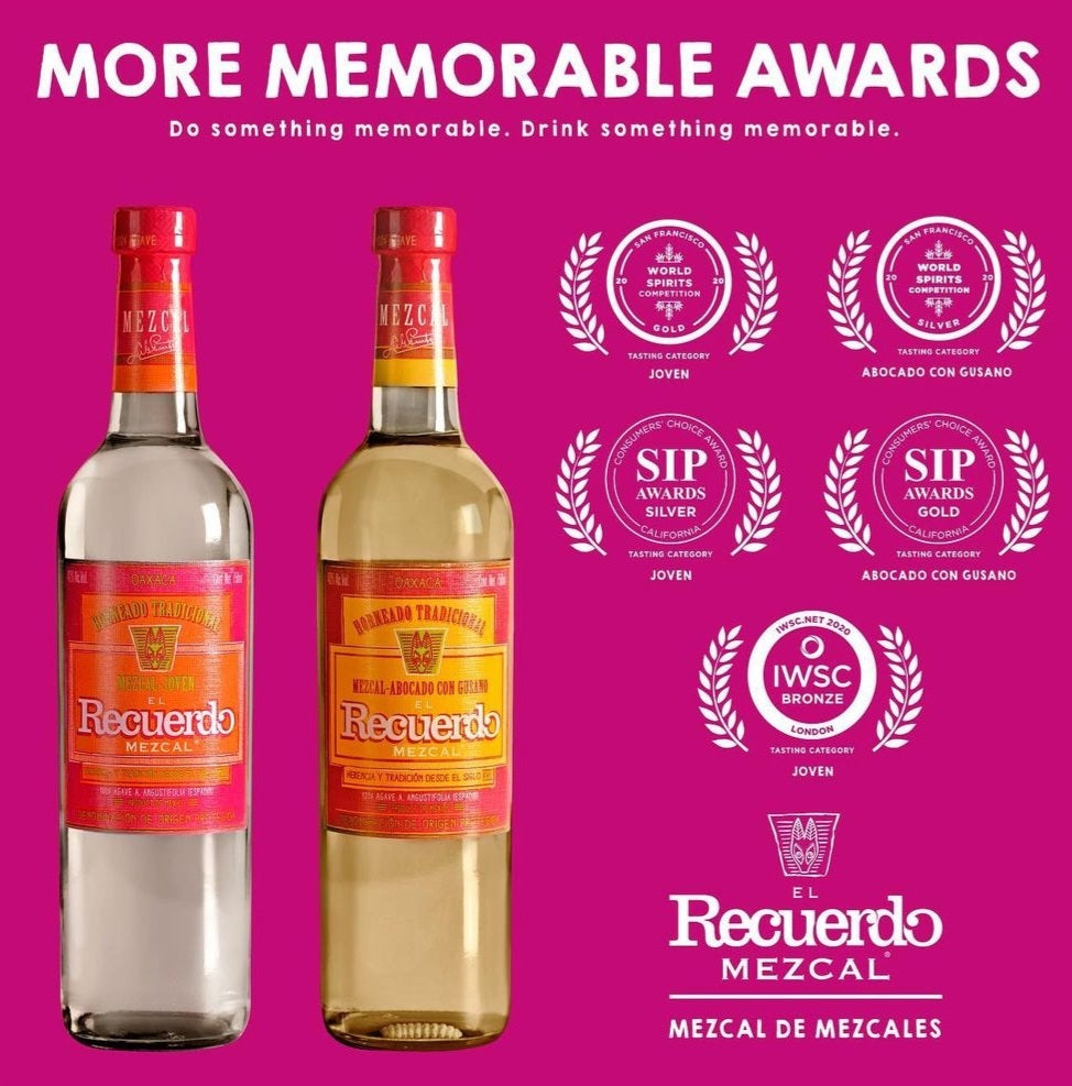 
                  
                    Mezcal El Recuerdo Joven - Agave avec larve 70 cl
                  
                